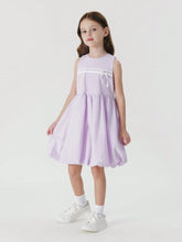 Young Girl's Casual Sleeveless Round Neck Dress With Moisture-Wicking, Quick-Drying, Floral Bud & Bowknot Design, Summer